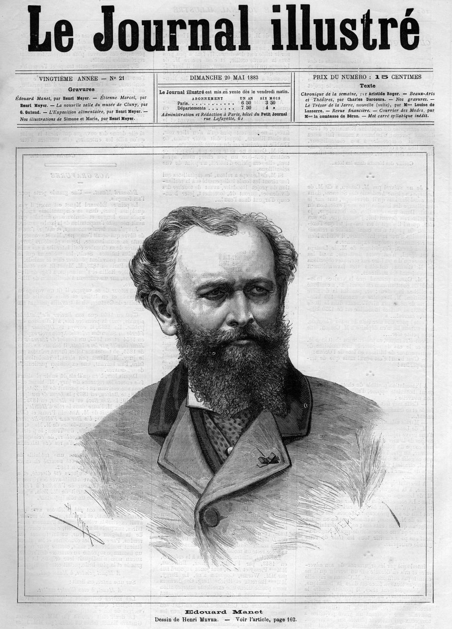 एडौर्ड मानेट (1832-1883), फ्रांसीसी चित्रकार - 1883 के "द इलस्ट्रस जर्नल" का कवर पेज - हेनरी मेयर द्वारा ड्राइंग (1844-1899) द्वारा हेनरी मेयर