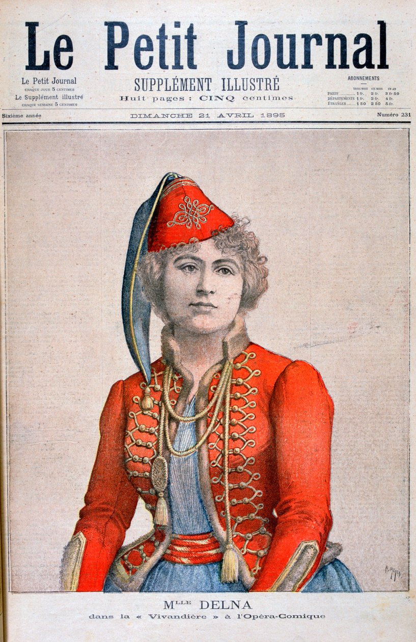 एम एल डेलना, 1895 में कॉमिक ओपेरा, ला विवांडिएर में एक विवांडियर को चित्रित करते हुए द्वारा हेनरी मेयर