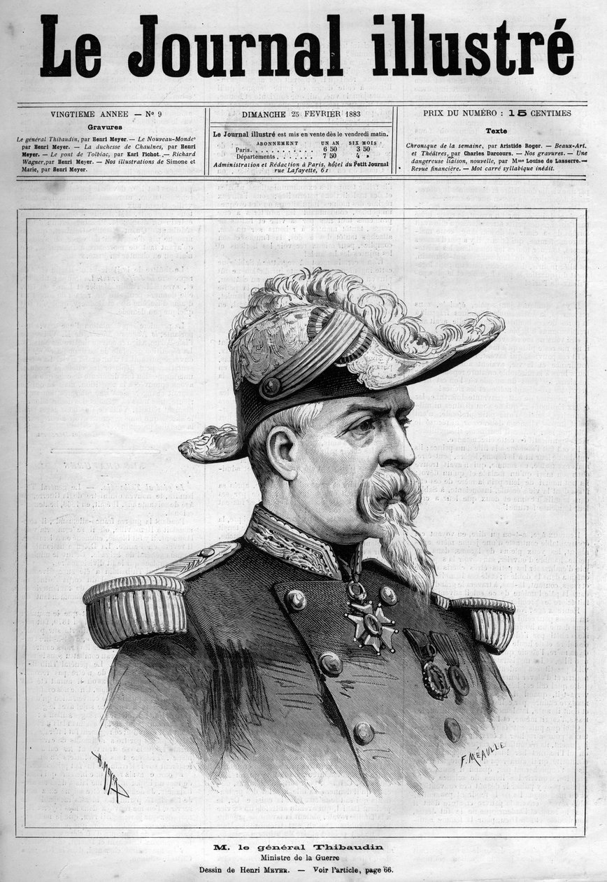जीन थिबौडिन का पोर्ट्रेट, फ्रांसीसी जनरल एंड पॉलिटिशियन (1822-1905) - 1883 के "द इलस्ट्रस जर्नल" का कवर पेज - हेनरी मेयर द्वारा ड्राइंग (1844-1899) द्वारा हेनरी मेयर