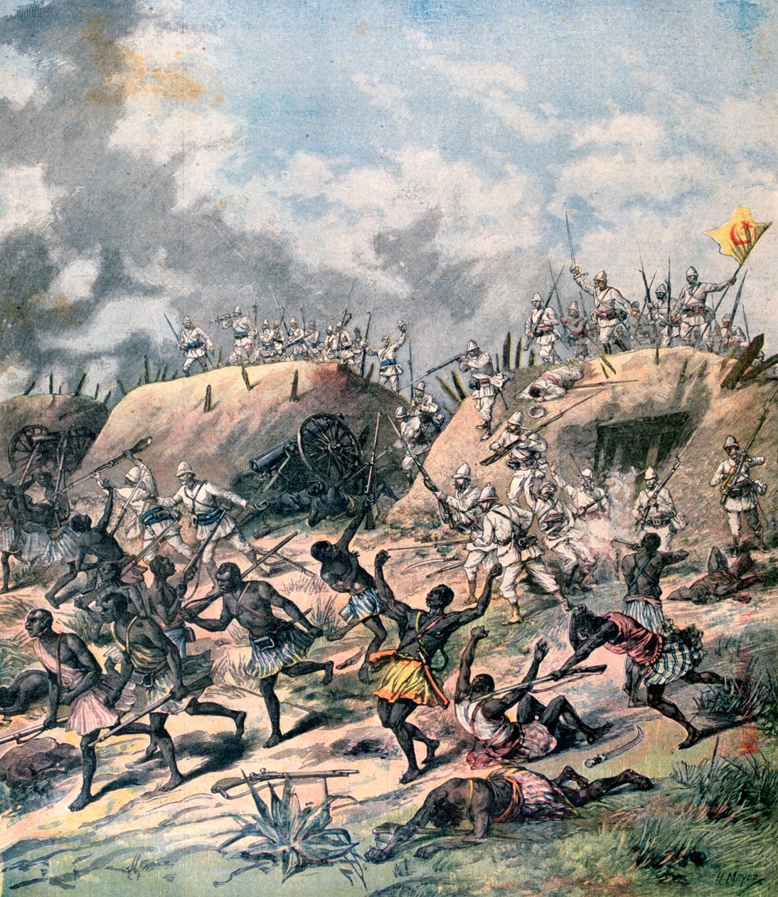 काना, डाहोमी, अफ्रीका पर फ्रांसीसी हमला, 1892 द्वारा हेनरी मेयर