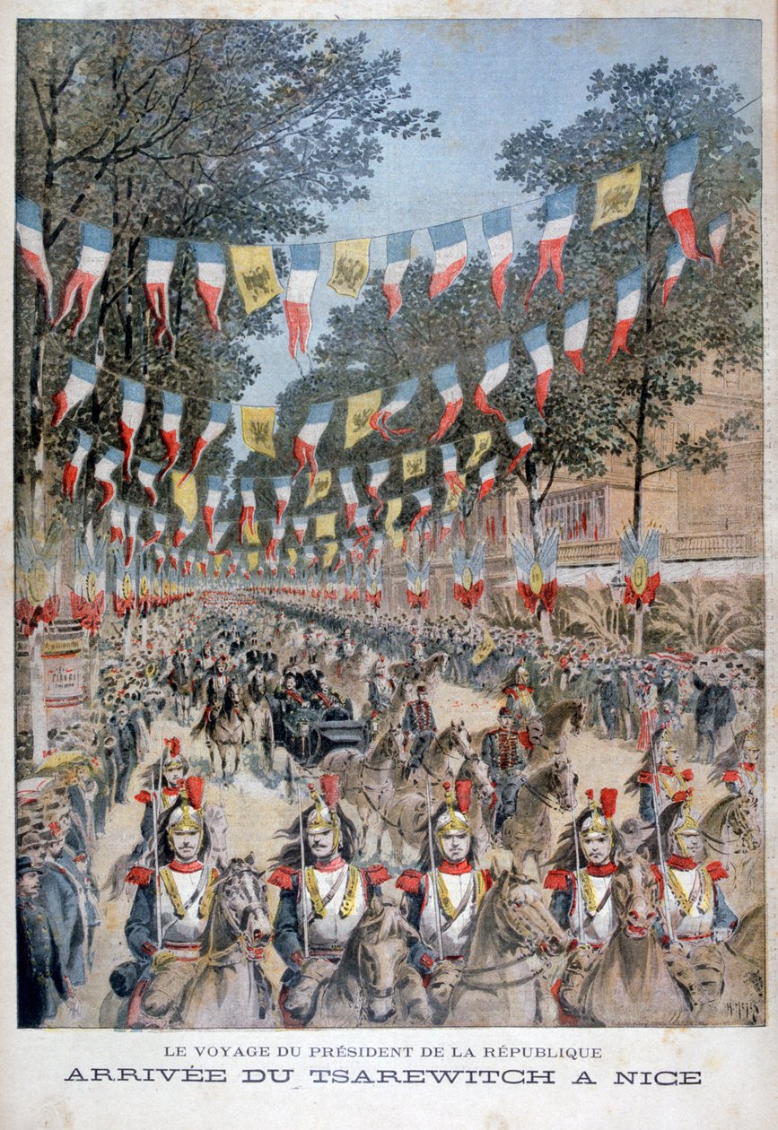रूस के ज़ार निकोलस द्वितीय और फ्रांस के राष्ट्रपति फेलिक्स फ्यूरस 1896 में नीस में आते हैं द्वारा हेनरी मेयर