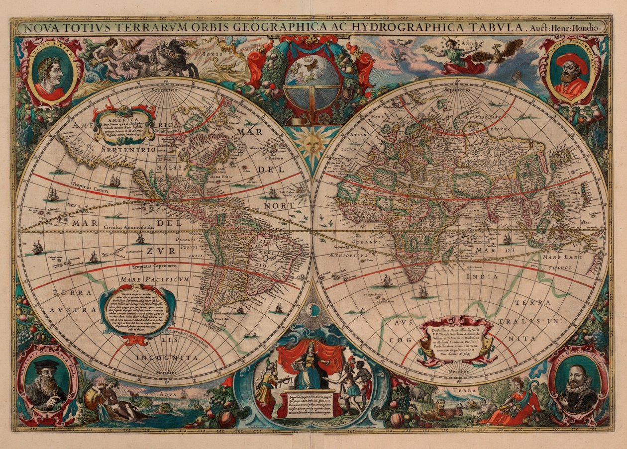 नोवा टोटिअस टेरारम Orbis Geographica Tabula द्वारा हेनरिकस होंडियस II