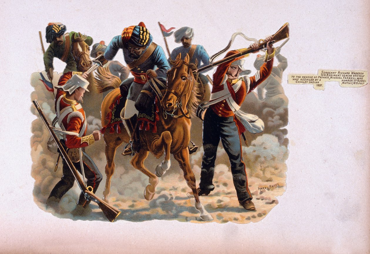 सार्जेंट रिचर्ड वैडसन, 75 वीं रेजिमेंट, निजी माइकल फैरेल के बचाव में बहादुरी से आ रही थी, जिसे 18 जुलाई 1857 को &39;वी&39; नामक एक श्रृंखला से विद्रोही घुड़सवार सेना, भारतीय विद्रोहियों द्वारा मार दिया गया था। द्वारा हेनरी ए। पायने