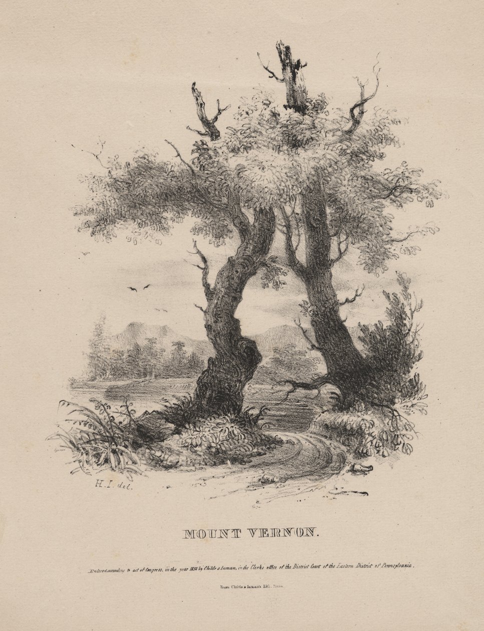 माउंट वर्नोन, चिट्स अंडर इनमैन द्वारा लिथो, 1832 द्वारा हेनरी इनमान