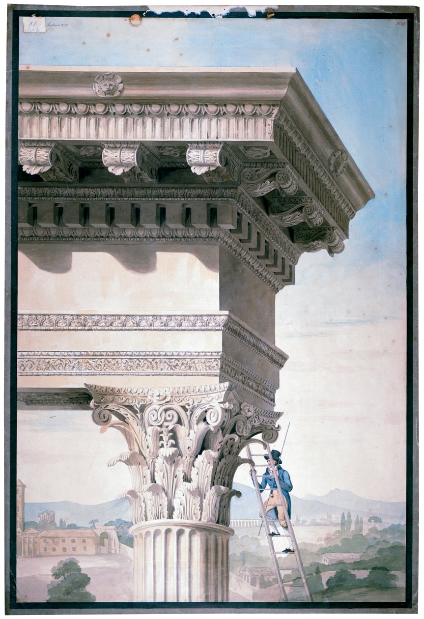 1819 में रोम में कैस्टर और पोलक्स के मंदिर को मापने वाले छात्र (कागज पर wc) द्वारा हेनरी पार्के