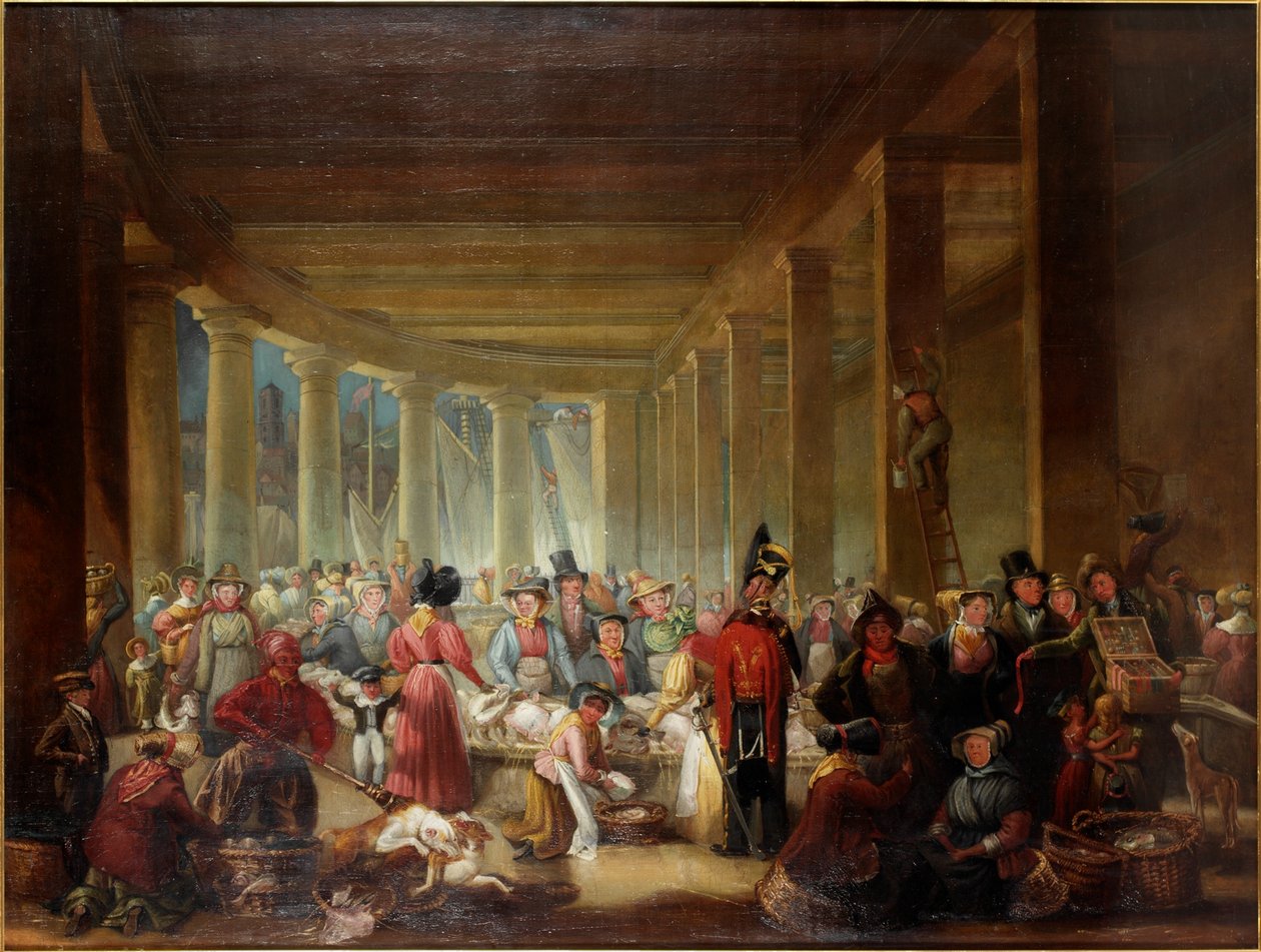 द ओल्ड फिश मार्केट, सैंडहिल, न्यूकैसल ऑन टाइन, c.1826-30 द्वारा हेनरी पेरली पार्कर