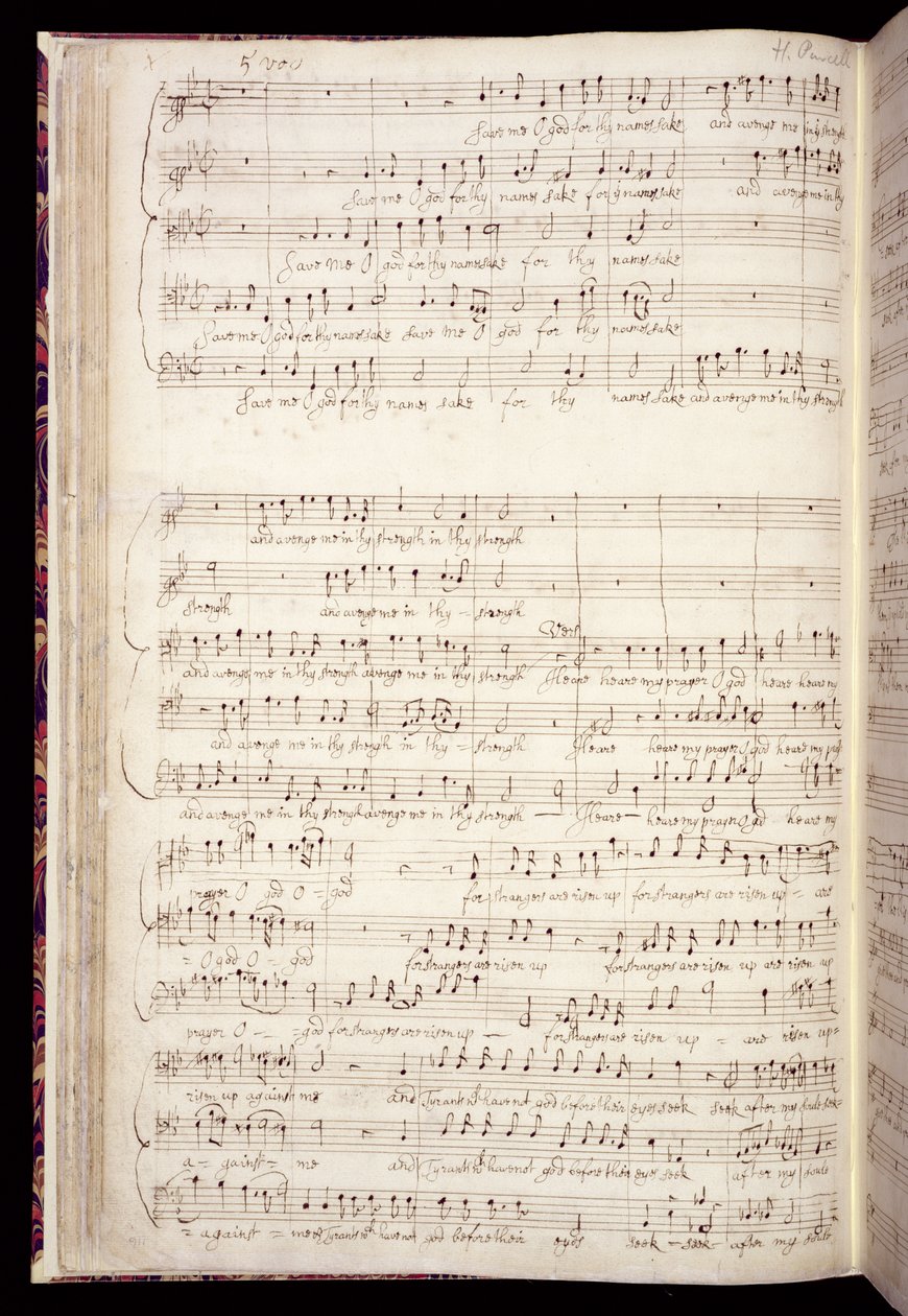 म्यू सुश्री 88, f.27v: &39;सेव मी ओ गॉड&39;, संगीतकार के अपने हाथ में अंग्रेजी एंथम की एंथोलॉजी से, c.1670-80 (कागज पर स्याही) द्वारा हेनरी परसेल