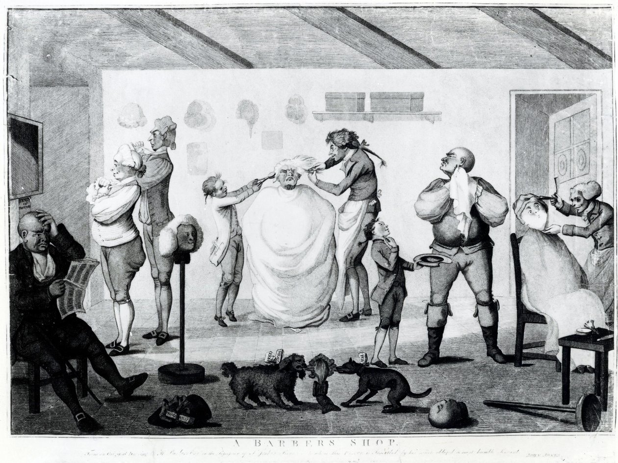 विलियम डिकिन्सन (1746-1823), 1785 द्वारा प्रकाशित एक नाई की दुकान द्वारा हेनरी विलियम बनबरी