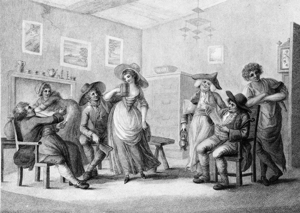 जोस ग्रोजर द्वारा 1787 में उकेरा गया ग्राम एले-हाउस द्वारा हेनरी विलियम बनबरी