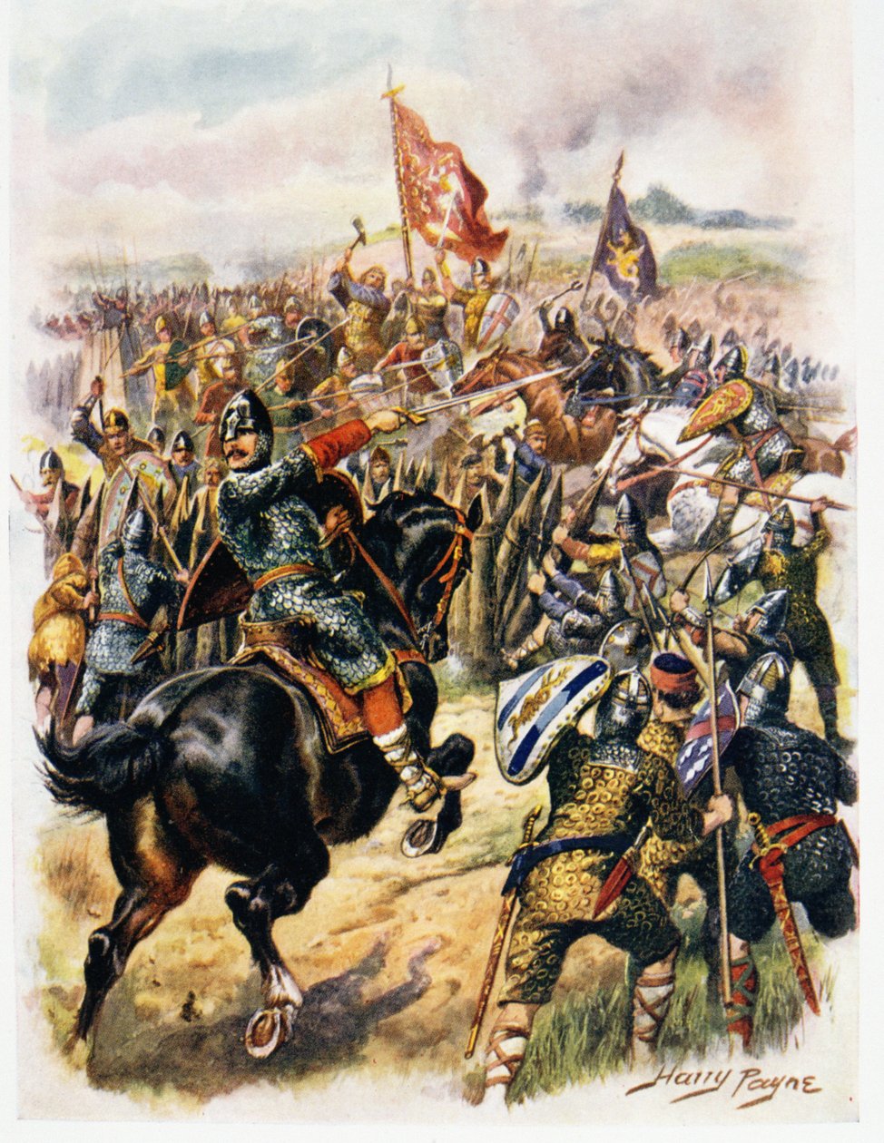 हैरोल्ड (c.1022-66) अंतिम स्टैंड, मेजर सीएच सिल्ली द्वारा &39;अंग्रेजी इतिहास की शानदार लड़ाइयों&39; का चित्र द्वारा हेनरी ए। पायने