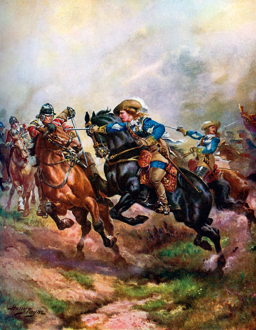1642 में एजहिल में प्रिंस रूपर्ट की कैवेलरी चार्जिंग, c1920 द्वारा हेनरी ए पायने