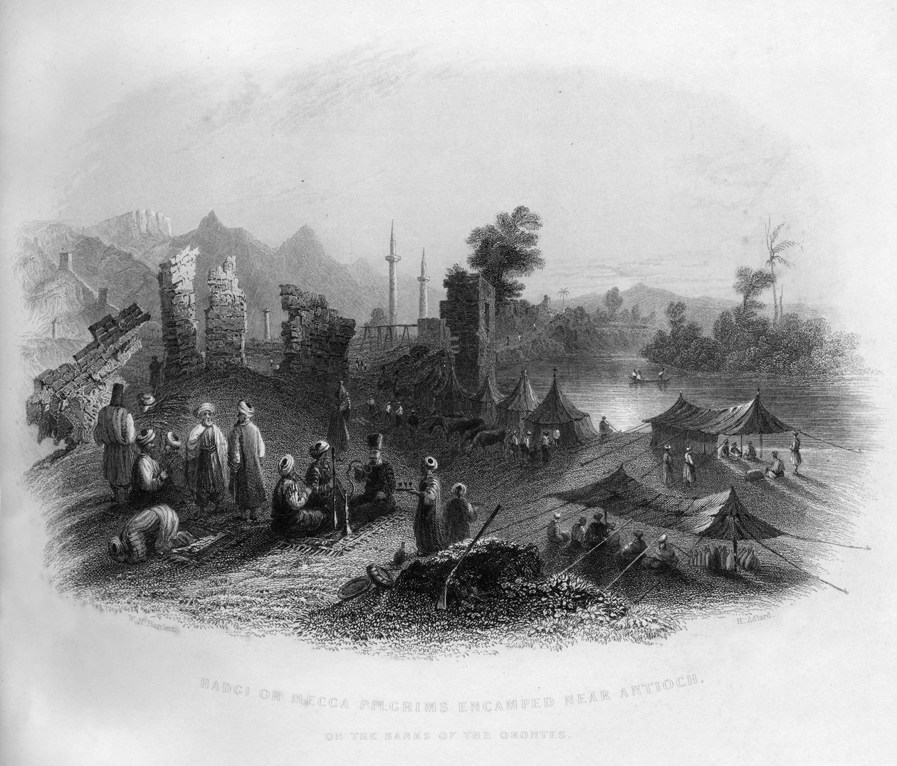 हेडगी मक्का तीर्थयात्रियों को अंटियोच के पास, ओस्ट्रेट्स, तुर्की, 1841 के तट पर घेर लिया गया। द्वारा हेनरी एडलार्ड