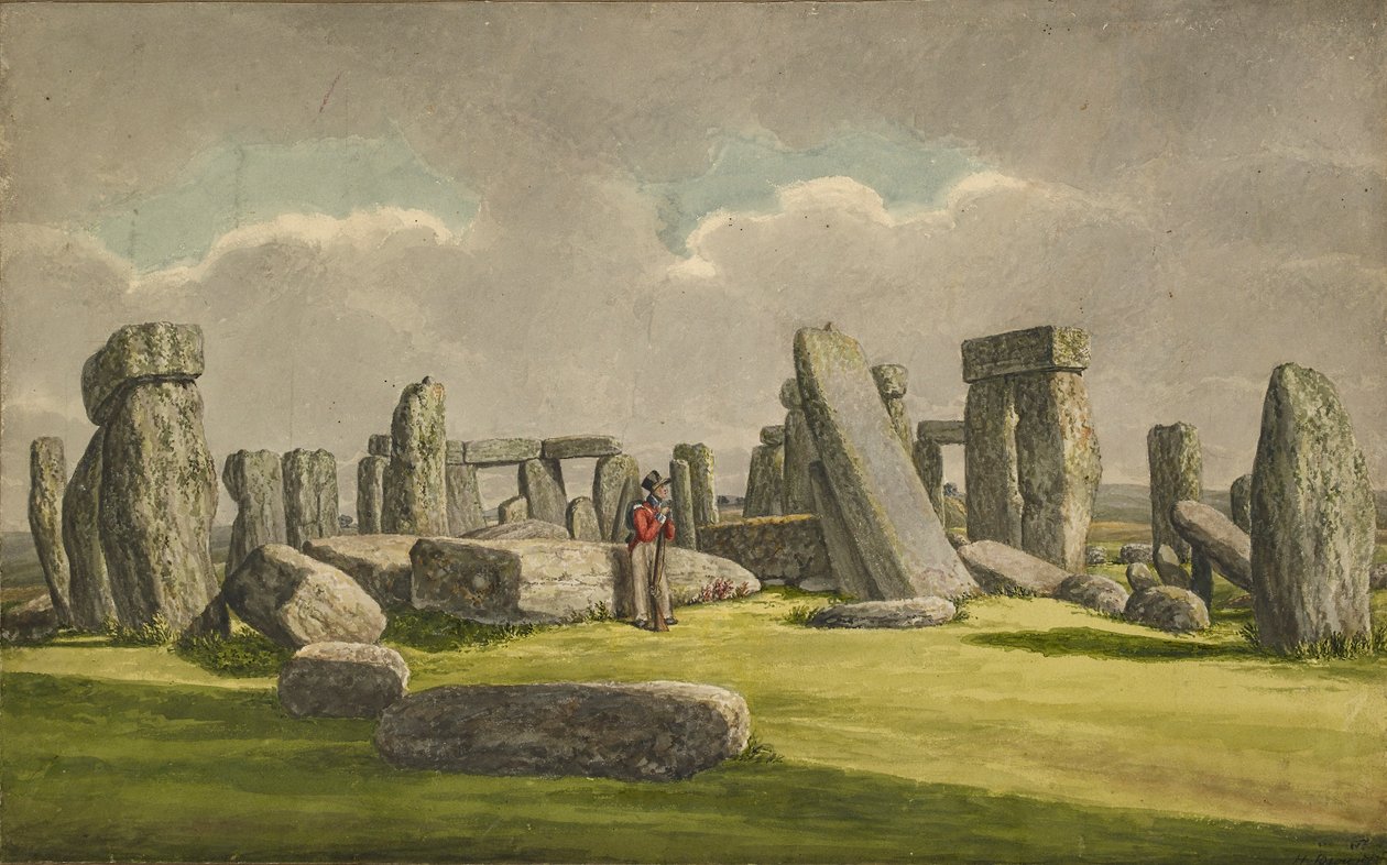 डब्ल्यूएसडब्ल्यू से स्टोनहेंज, सैनिक के साथ खंडहर दिखाते हुए, 1824-1839 द्वारा हेनरी ब्राउन