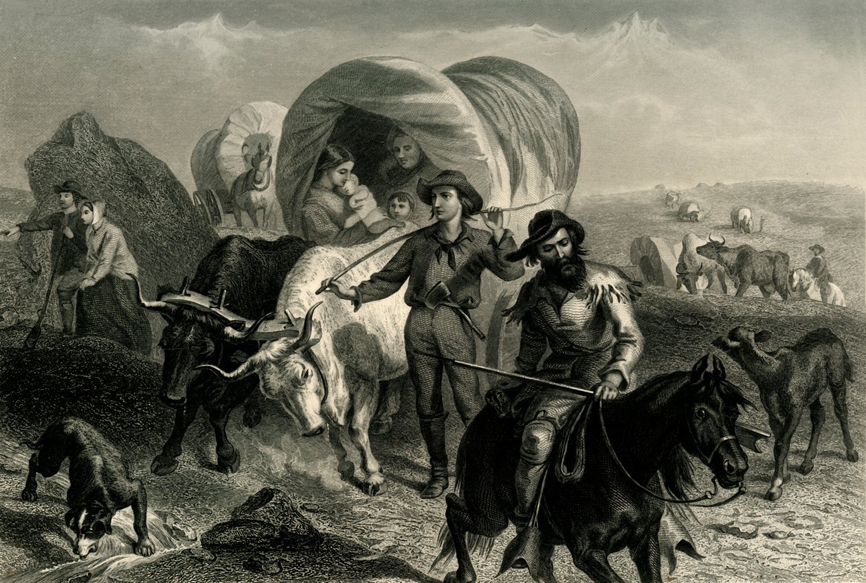 मैदानों को पार करने वाले प्रवासी, c1869, 1874। द्वारा हेनरी ब्रायन हॉल जूनियर