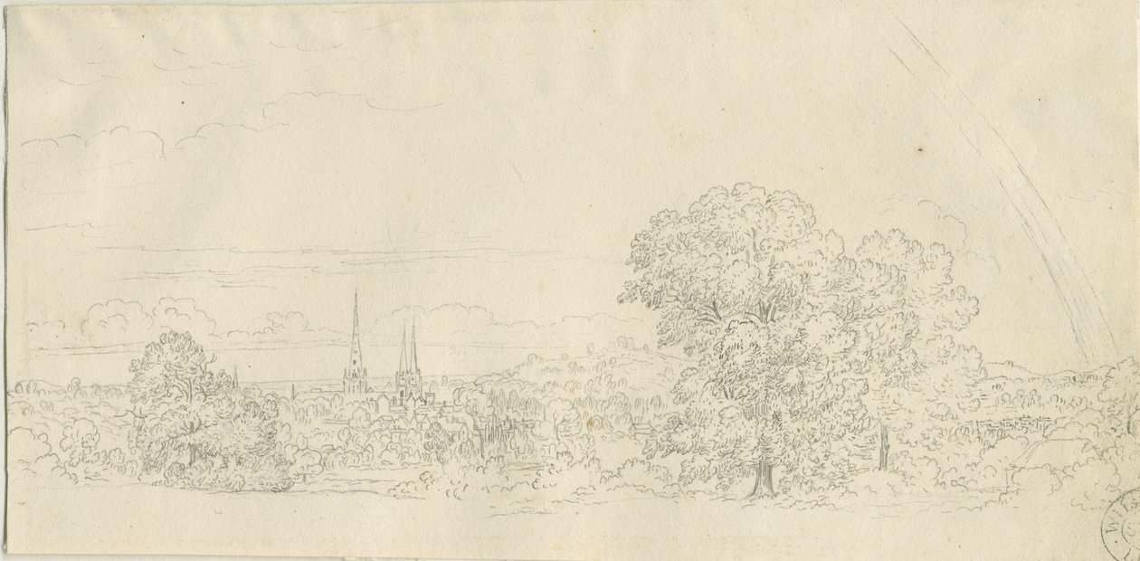 लिचफील्ड - दूर का दृश्य: पेन ड्राइंग, एन डी [1788-1855] (ड्राइंग) द्वारा हेनरी कर्जन ऑलपोर्ट