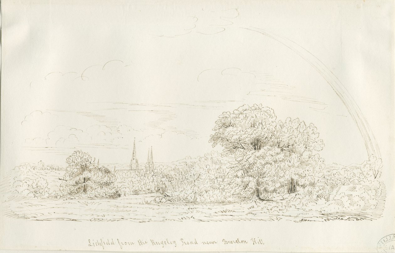 लिचफील्ड - उत्तर दृश्य (दूर): पेन ड्राइंग, एन डी [1788-1855] (ड्राइंग) द्वारा हेनरी कर्जन ऑलपोर्ट