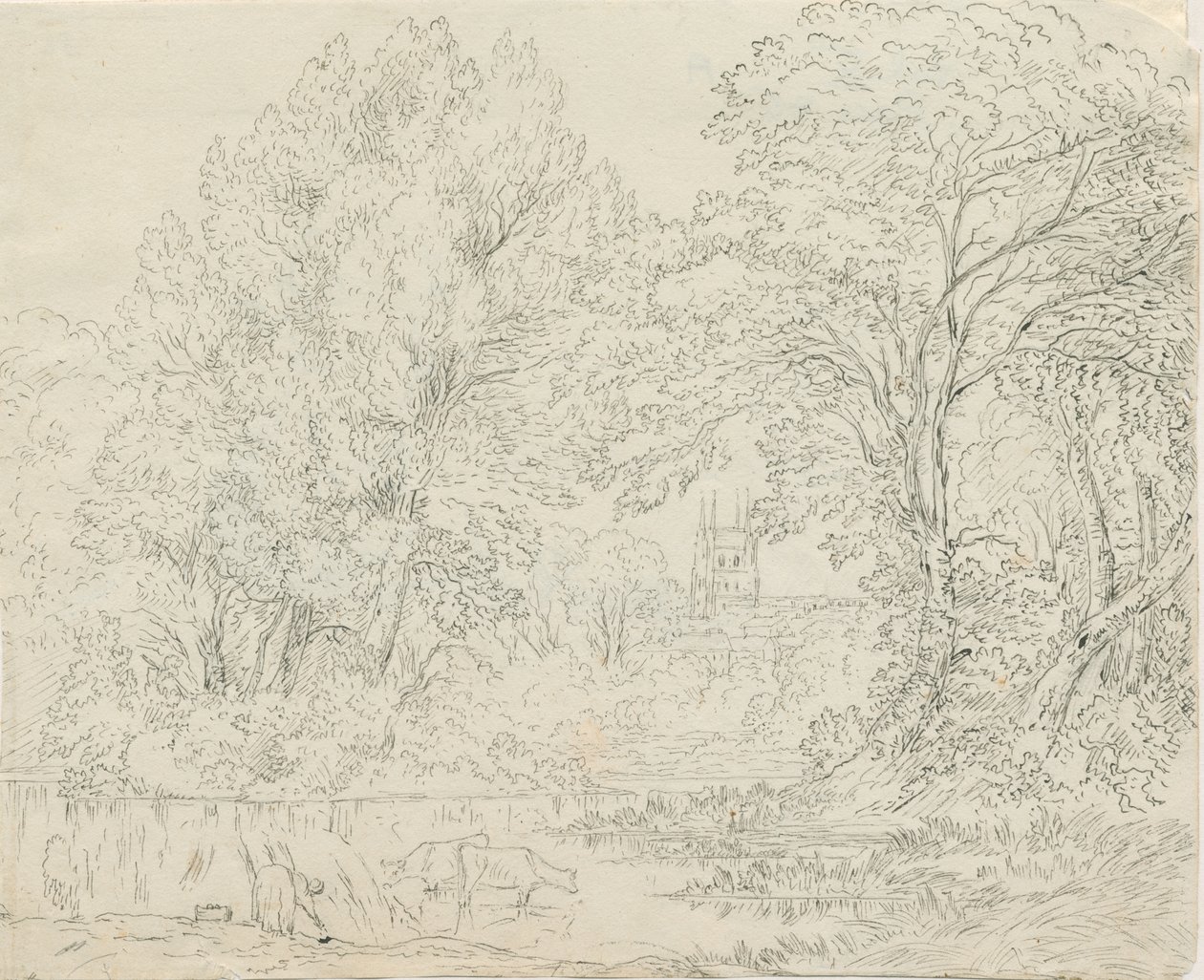 टैमवर्थ - रूरल व्यू: पेन एंड इंक ड्राइंग, एनडी [1788-1855] द्वारा हेनरी कर्जन ऑलपोर्ट