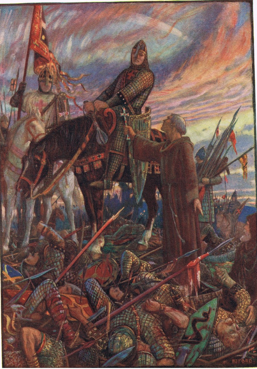 हेस्टिंग्स की लड़ाई के बाद, रुडयार्ड किपलिंग, 1911 द्वारा &39;ए हिस्ट्री ऑफ़ इंग्लैंड&39; का चित्रण द्वारा हेनरी जस्टिस फोर्ड