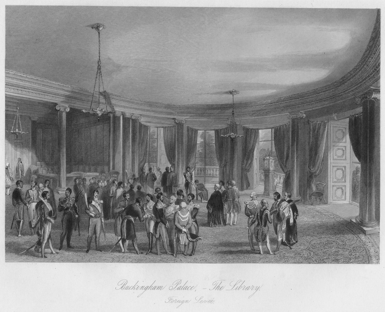 बकिंघम पैलेस, - द लाइब्रेरी। फॉरेन लेवे, सी 1841 द्वारा हेनरी मेलविल