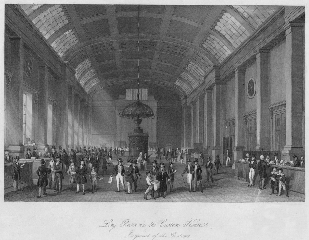 कस्टम हाउस में लंबा कमरा। सीमा शुल्क का भुगतान, c1841 द्वारा हेनरी मेलविल
