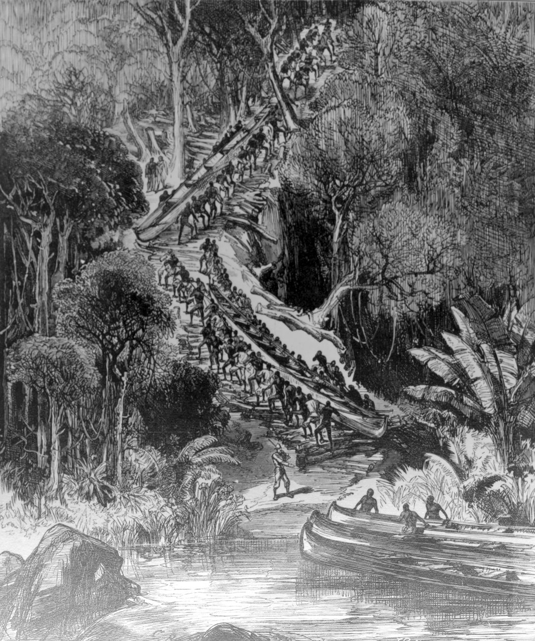 हुकिंग कैन्स अप इंकसी फॉल्स, 6 फरवरी, 1878 को &39;द इलस्ट्रेटेड लंदन न्यूज&39; प्रकाशित हुआ द्वारा हेनरी मॉर्टन स्टेनली