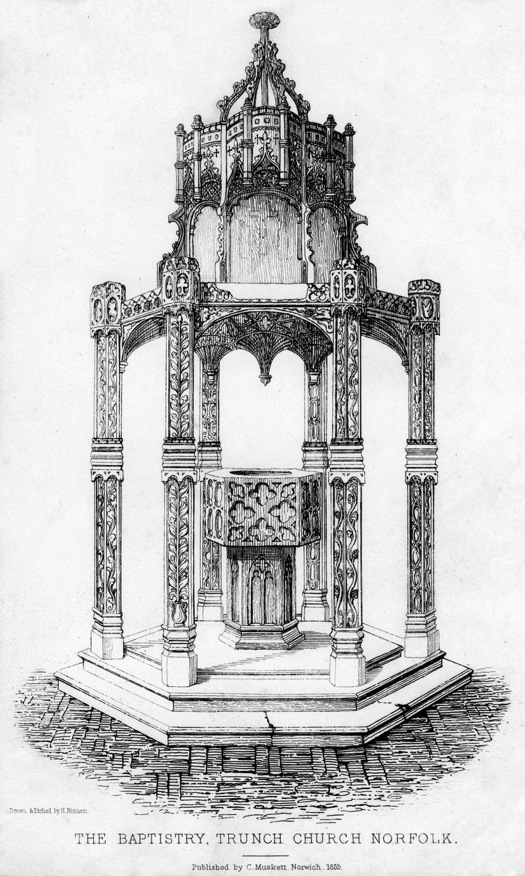 बपतिस्मा, ट्रंच चर्च, नॉरफ़ॉक, 1855। द्वारा हेनरी निन्हम