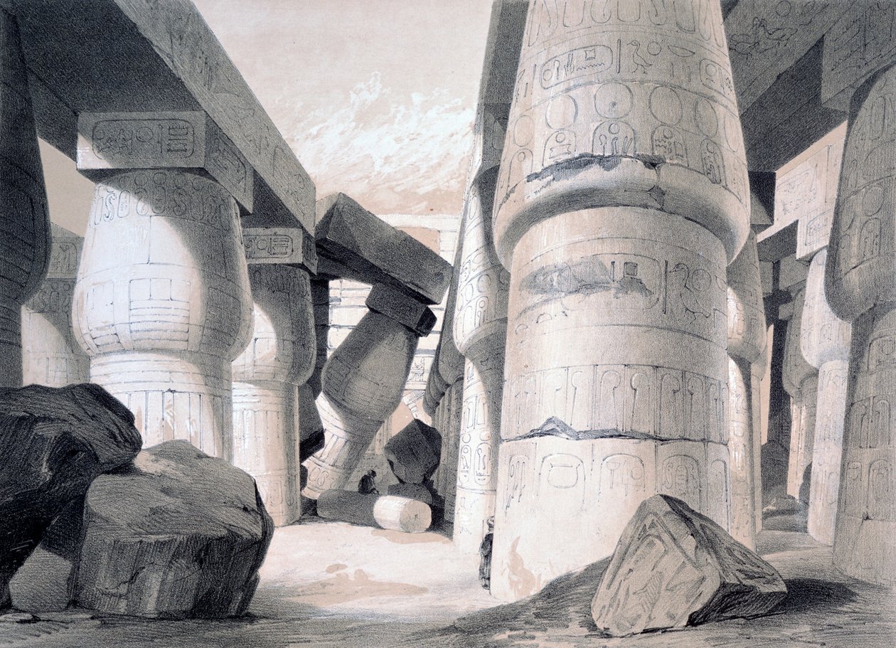 मिस्र के कर्नाटक के महान हॉल का इंटीरियर, 1845 द्वारा हेनरी पिलो