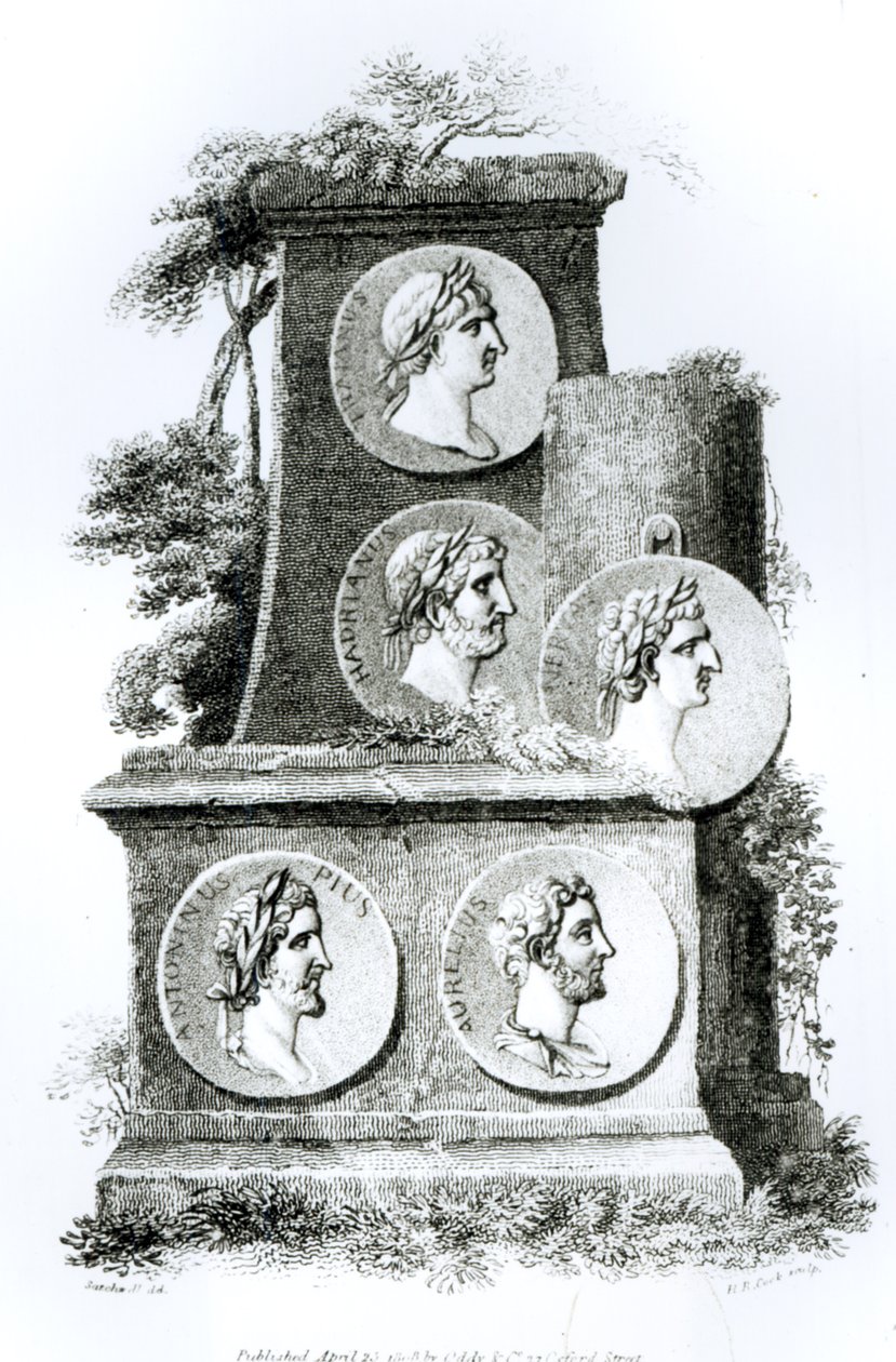 एडवर्ड गिब्बन, खंड 1808 द्वारा रोमन सम्राटों के चित्रण &39;द हिस्ट्री ऑफ डिक्लाइन एंड फॉल ऑफ रोमन एम्पायर&39; से द्वारा हेनरी आर। कुक