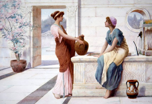 गपशप, c.1895 (बोर्ड पर जल रंग) द्वारा हेनरी रायलैंड