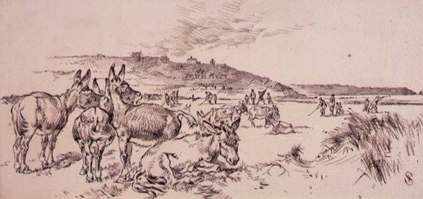 गोल्फ कोर्स पर गधे, 'ग्राफिक' पत्रिका, पब से चित्रण। c.1870 (लिथो) द्वारा हेनरी सैंडरिकॉक
