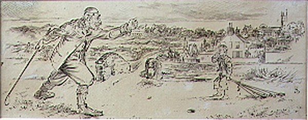 द फ्यूरियस गोल्फर, 'ग्राफिक' पत्रिका, पब से चित्रण। c.1870 (लिथो) द्वारा हेनरी सैंडरिकॉक