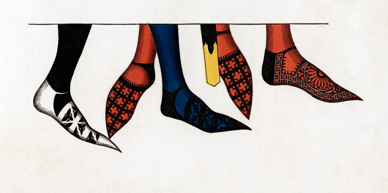 एडवर्ड III, 1312-1377, 1840 के दरबार में राजकुमारों द्वारा पहनी जाने वाली नली और जूते। द्वारा हेनरी शॉ