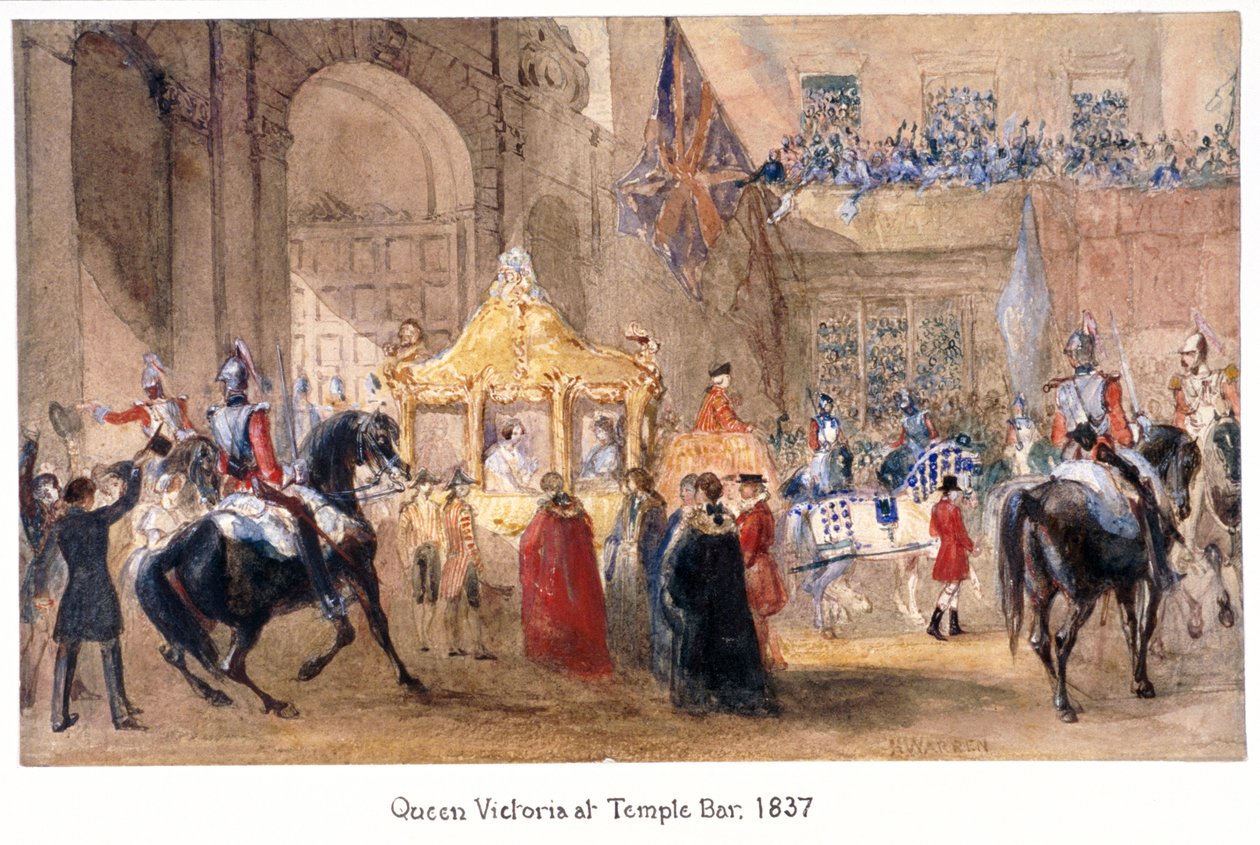 टेंपल बार, लंदन में महारानी विक्टोरिया, 1837 द्वारा हेनरी वारेन
