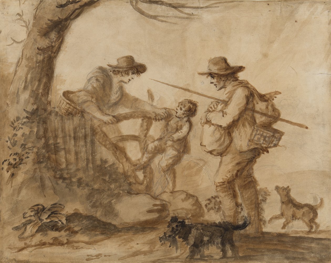 एक ग्राम्य परिवार, c.1780 (कागज पर कलम, ब्रश और सीपिया स्याही) द्वारा हेनरी विलियम बनबरी