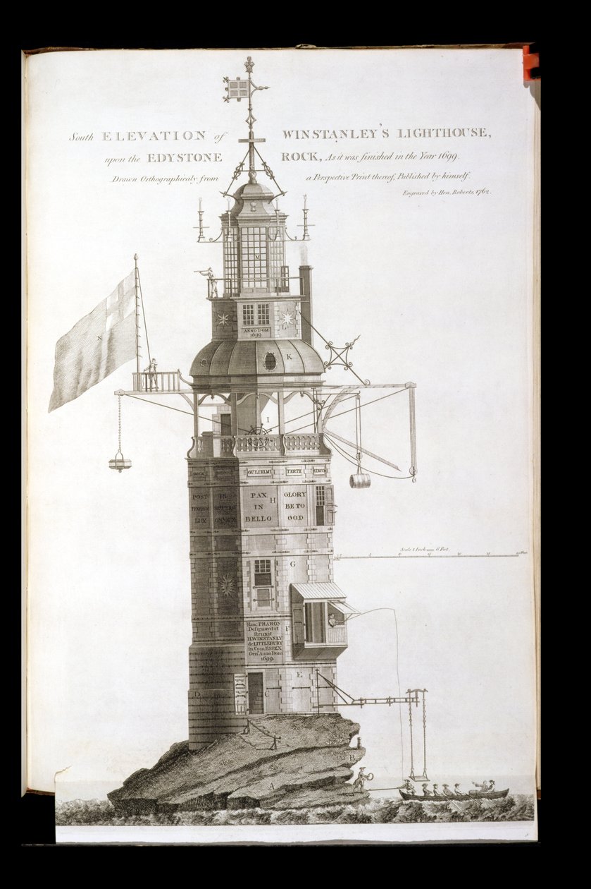 हेनरी रॉबर्ट्स (fl.1762), 1762 द्वारा एडिस्टोन लाइटहाउस को उकेरा गया द्वारा हेनरी विंस्टनले