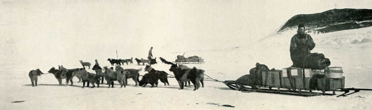 माइर्स और डेमेट्री अपने डॉग टीम्स के साथ हट पॉइंट, c1911, 1913 द्वारा हर्बर्ट पोंटिंग