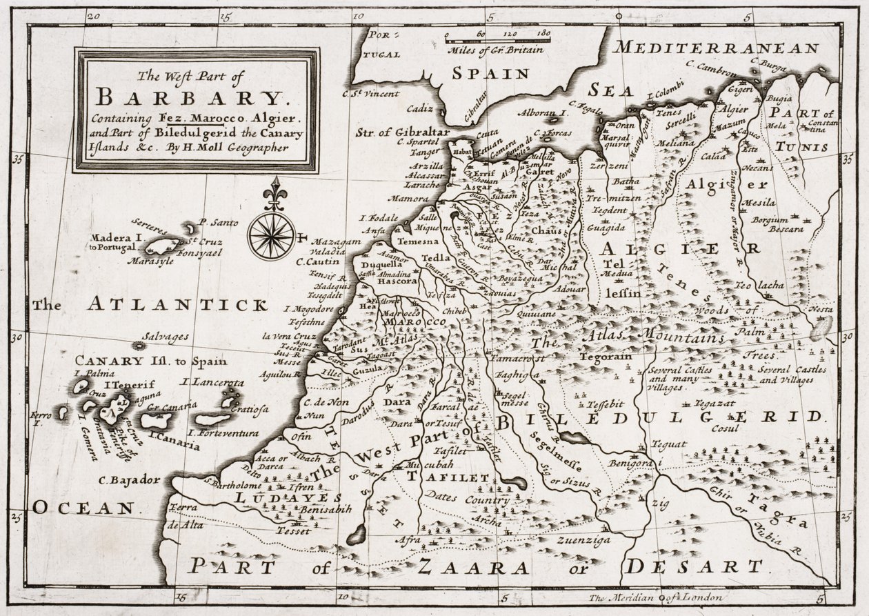 बारबरी के पश्चिम भाग का मानचित्र, c.1720 द्वारा हरमन मोल
