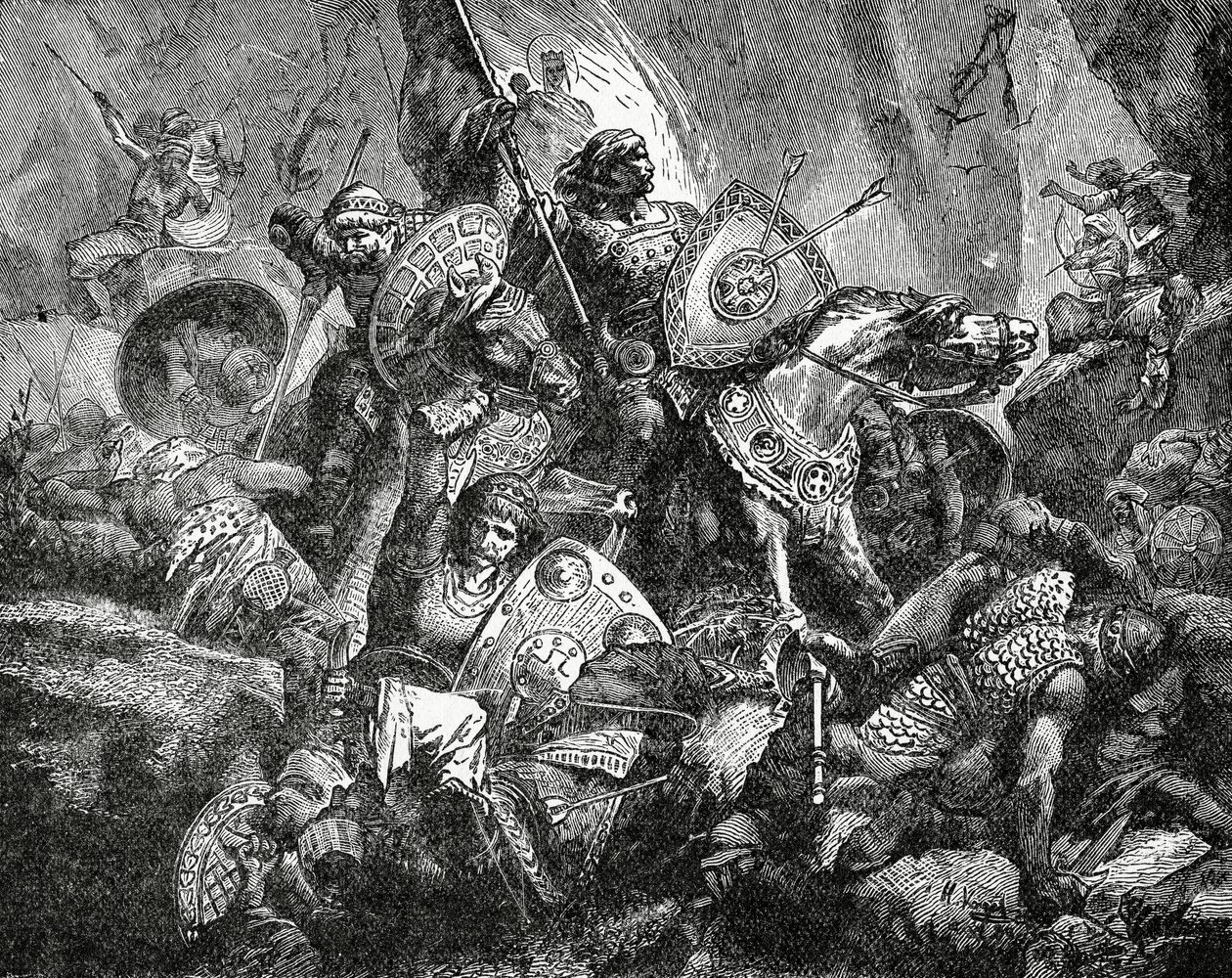 15 अगस्त, 778, c.1890 में रोन्सवेक के दर्रे में लड़ाई द्वारा हरमन वोगेल