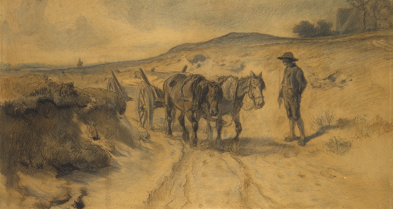 Moorland पर, c.1855 (कार्डबोर्ड पर चाक और पेंसिल) द्वारा हरमन कॉफ़मैन
