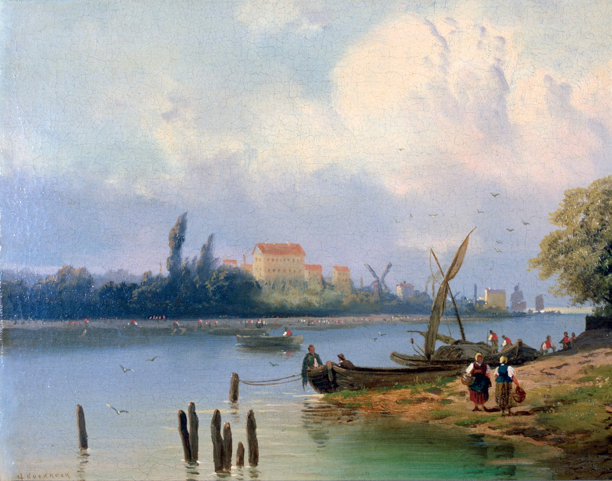 हॉलैंड में नाव से लोग, c1835-1882 द्वारा हरमनस कोइकोक