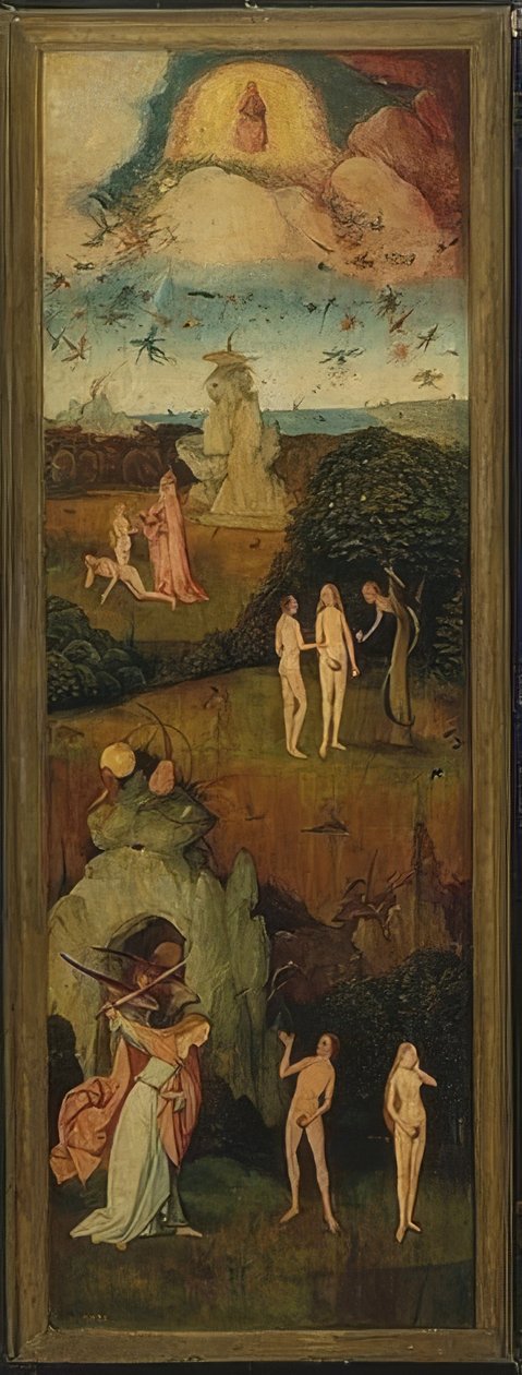 घास की गाड़ी (त्रिपिटक)। वाम पैनल। 1515 के आसपास द्वारा हिरेमस बॉश