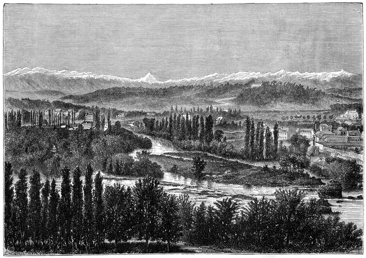 1879 में फ्रांस के पाऊ में महल की छत से देखे गए प्यारेनीस द्वारा Hildibrand