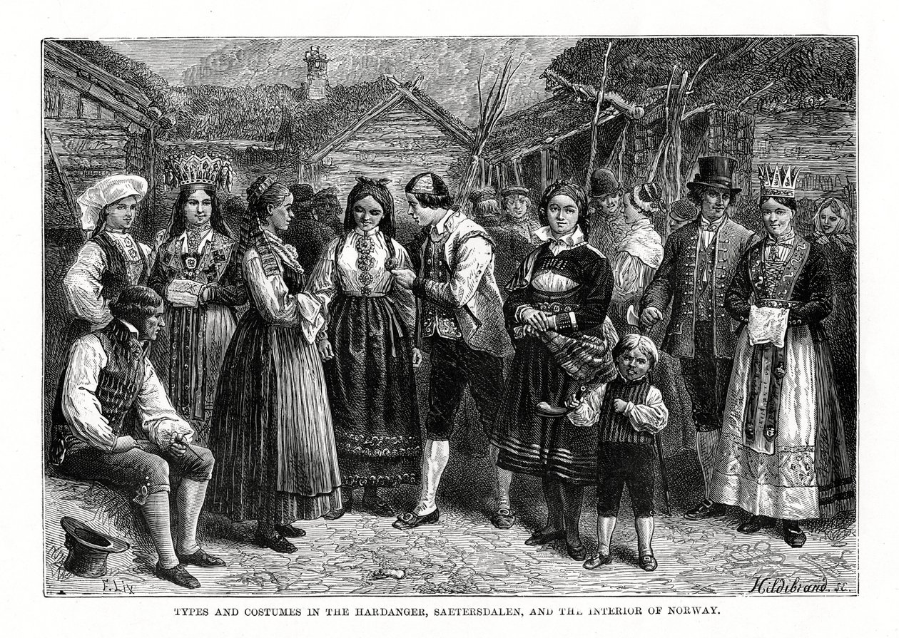 नॉर्वे, 1879 में प्रकार और वेशभूषा। द्वारा Hildibrand