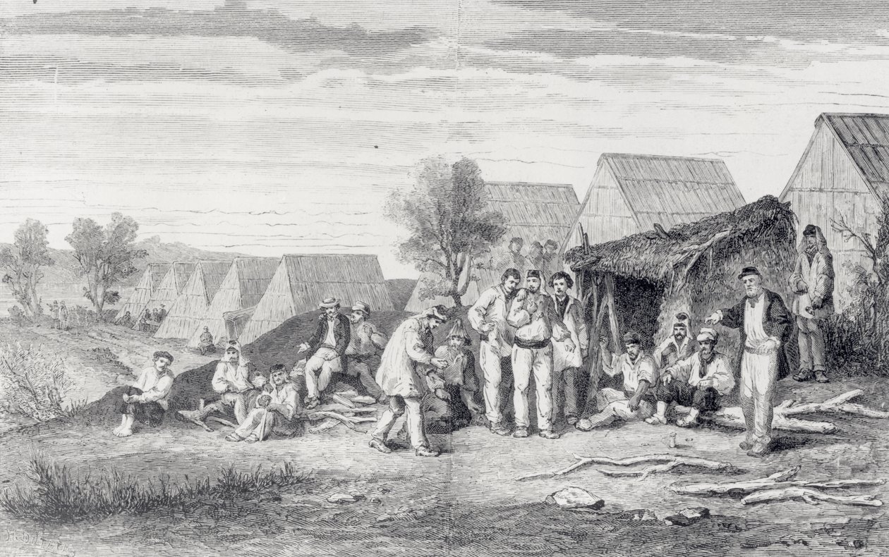 क्रोस प्रायद्वीप, न्यू कैलेडोनिया, 1873 पर डेपोर्टी कैंप द्वारा हिप्पोलिट दुथिल
