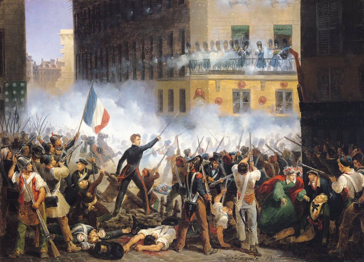 28 जुलाई 1830, 1831 को रुए डे रोहन में लड़ाई द्वारा Hippolyte Lecomte