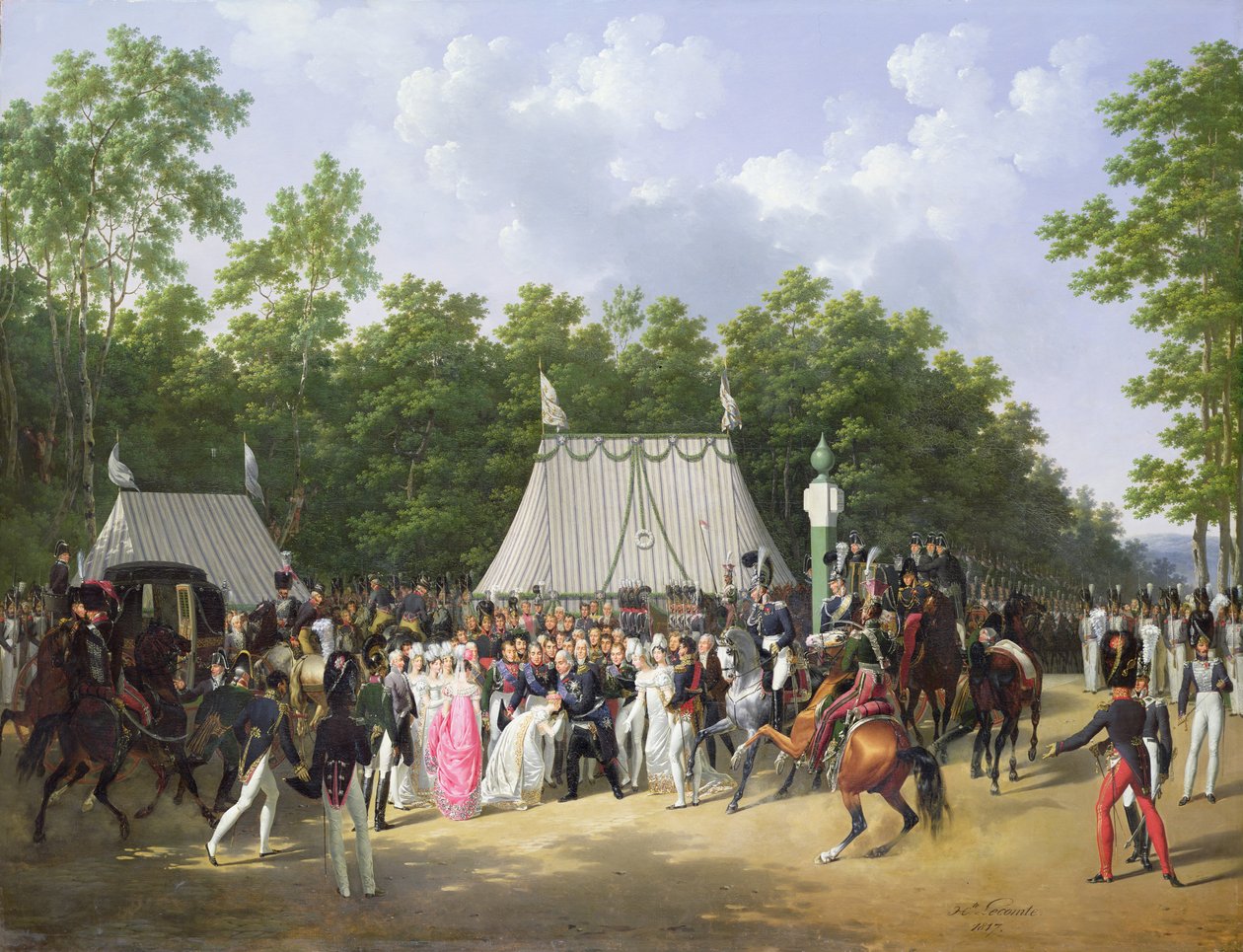 लुईस XVIII (1755-1824) मेरी-कैरोलीन-फर्डिनंडे डे बॉर्बन, सिसिली की राजकुमारी, क्रॉनिक्स डे सेंट-हरम फॉन्टेनब्लियू में, 15 जून 1816, 1817 को जंगल में द्वारा Hippolyte Lecomte