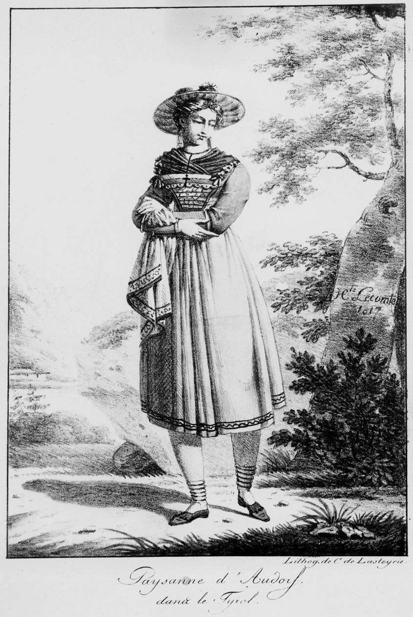 टाइरोल में किसान ऑडॉर्फ, 1817 (लिथोग्राफ) द्वारा Hippolyte Lecomte