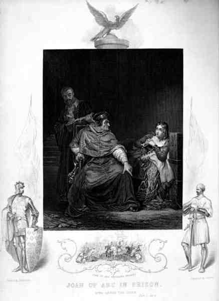 जॉन ऑफ आर्क इन प्रिज़न, एक्ट III, हेनरी VI में, विलियम शेक्सपियर द्वारा (1564-1616) जे. रोजर्स द्वारा उकेरा गया (उत्कीर्णन) द्वारा हिप्पोलाइट डेलरॉच