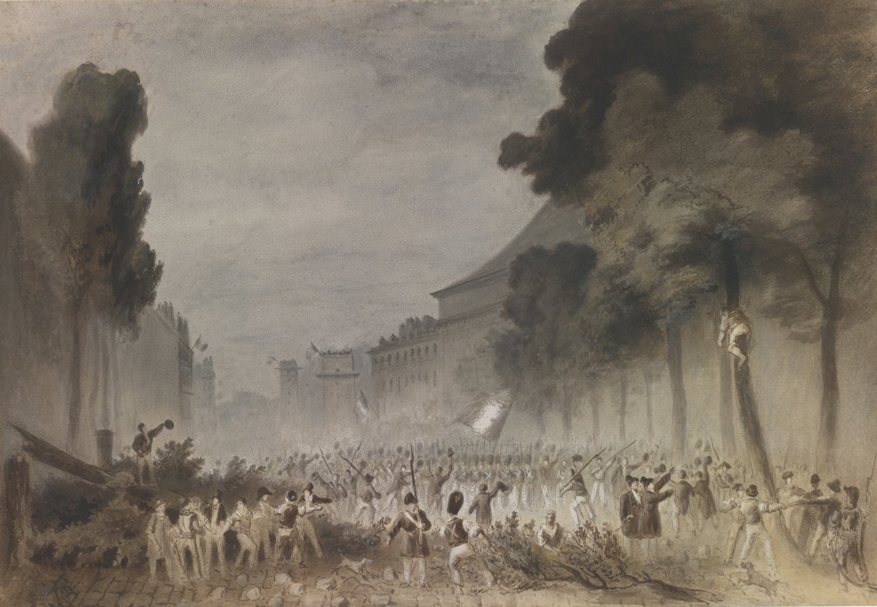 1830 के पेरिस के ग्रैंड्स बुलेवार्ड्स पर जुलाई क्रांति द्वारा हिप्पोलाइट बेलेंज