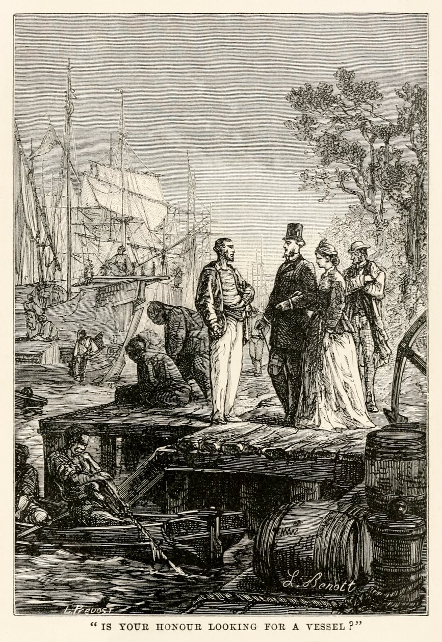 क्या आपका सम्मान एक बर्तन की तलाश में है , जूल्स वर्ने (1828-1905) द्वारा अस्सी दिनों में दुनिया भर से, लुई प्रेवोस्ट, 1873 द्वारा उकेरा द्वारा बेनेट के बाद हिप्पोलाइट लियोन